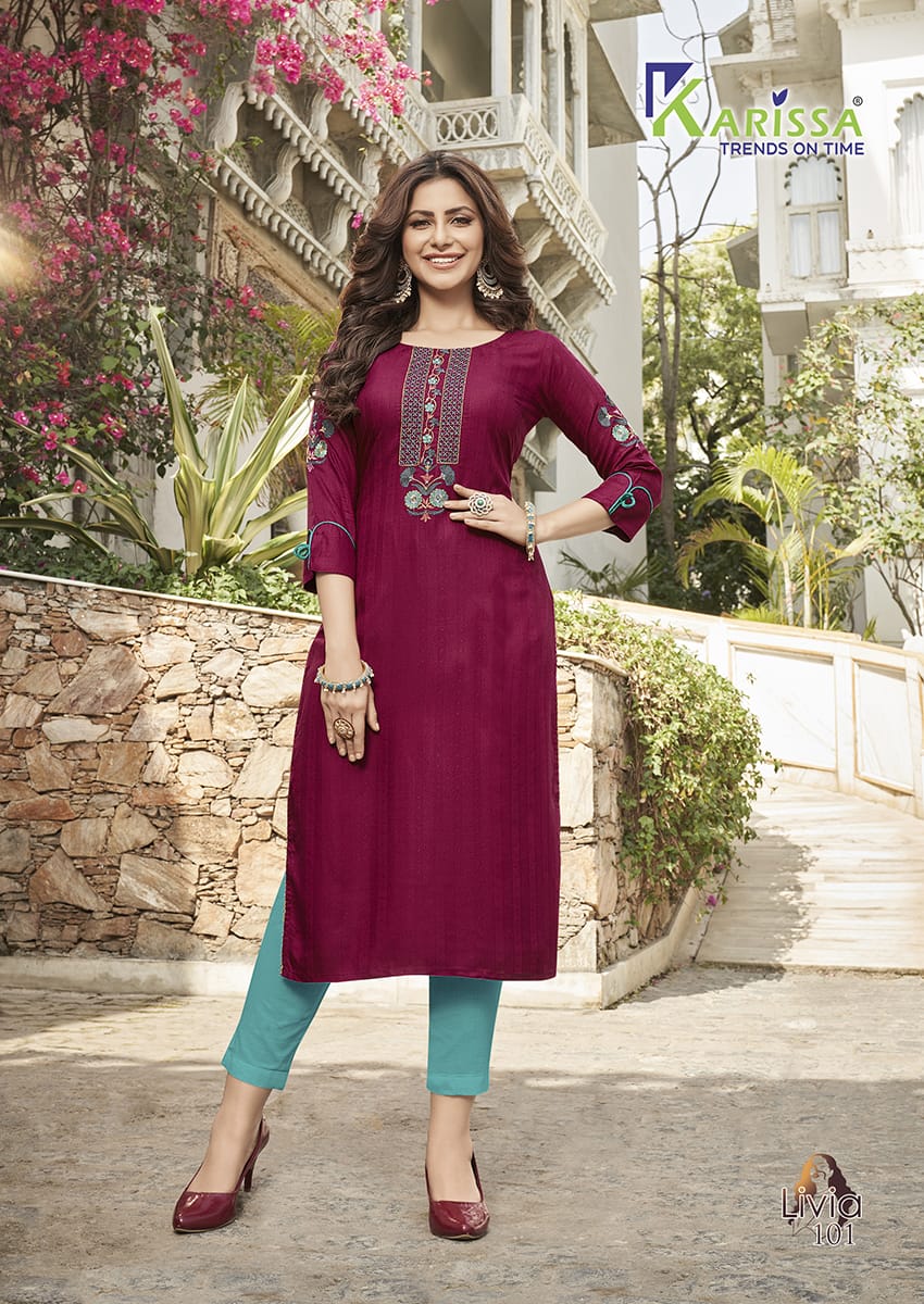 Karissa Livia Heavy Designer Ethnic Wear Rayon Latest Fancy Kurti Collection